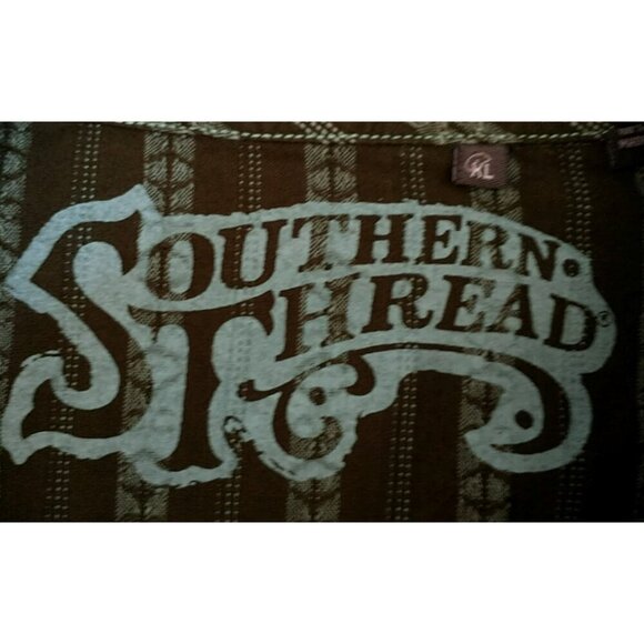 Southern Thread Shirt Men's Green Striped Cowboy Western Pearl Snap - XL - Picture 5 of 9